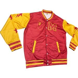 Red and Gold Varsity Bomber Jacket with 'M' Patch